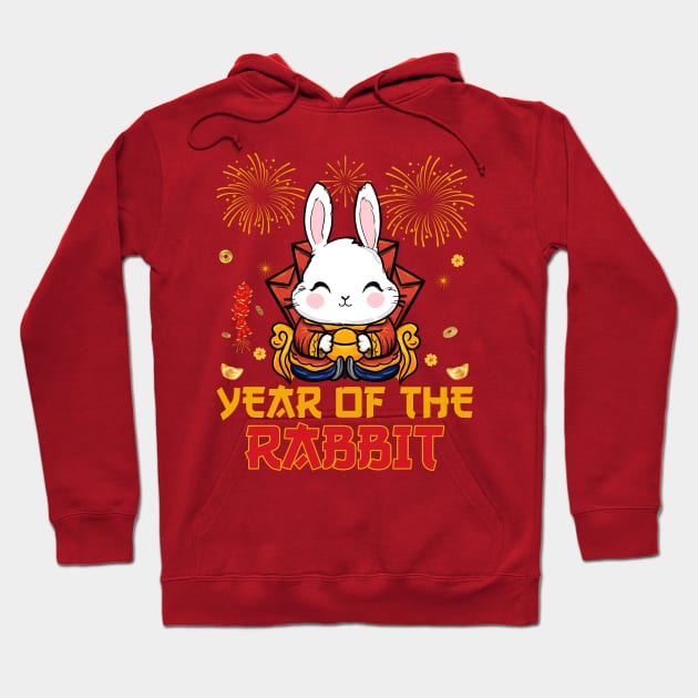 2023 Fireworks New Year Eve Dabbing Rabbit Chinese New Year Hoodie by Sandra Holloman